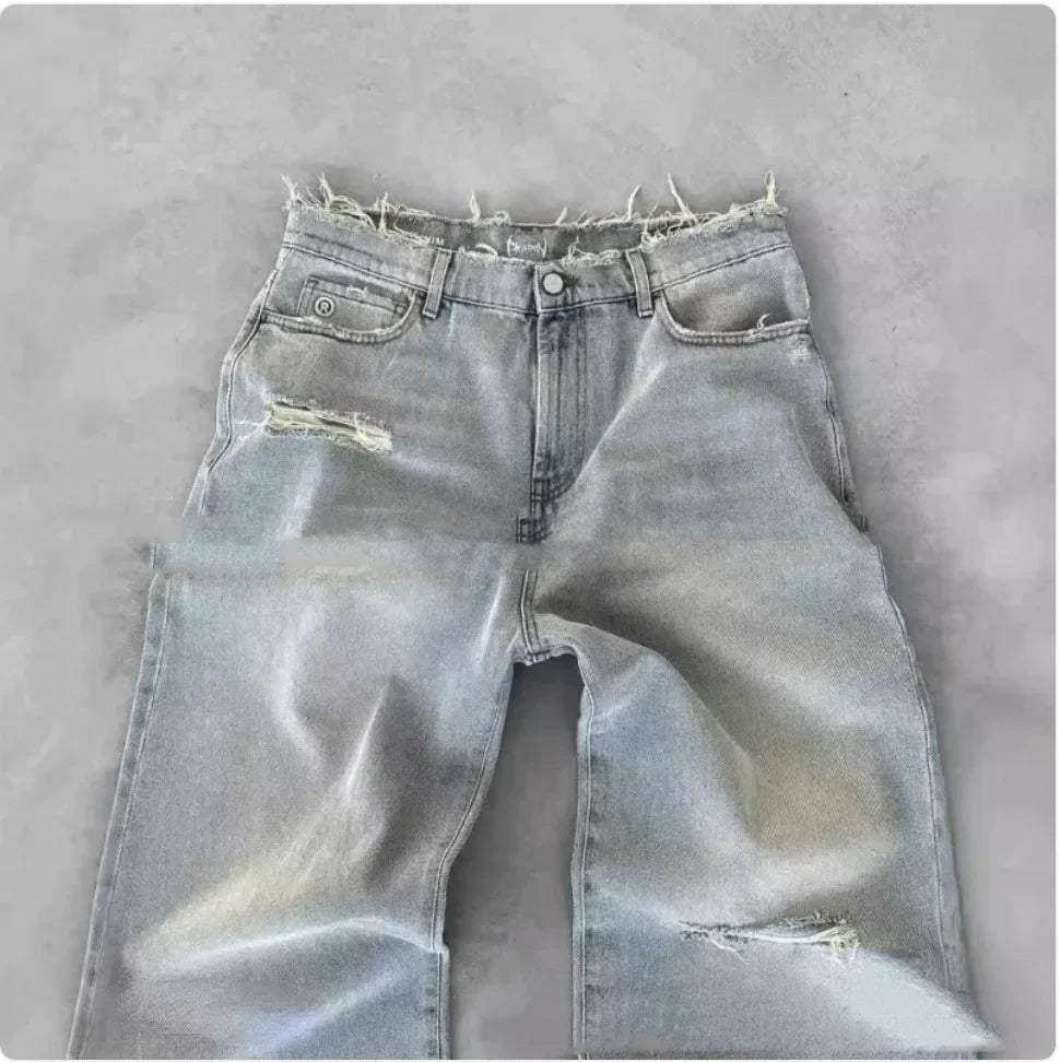 Boys and Men's Straight Leg Ripped Jeans with Embroidery – European and American Style - # BOAA13410015