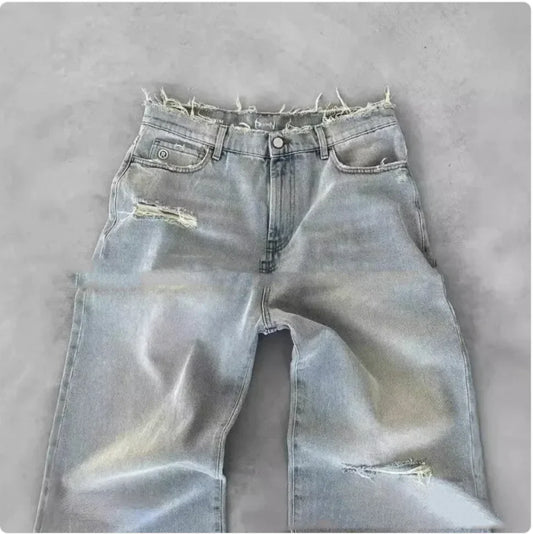 Boys and Men's Straight Leg Ripped Jeans with Embroidery – European and American Style - # BOAA13410015