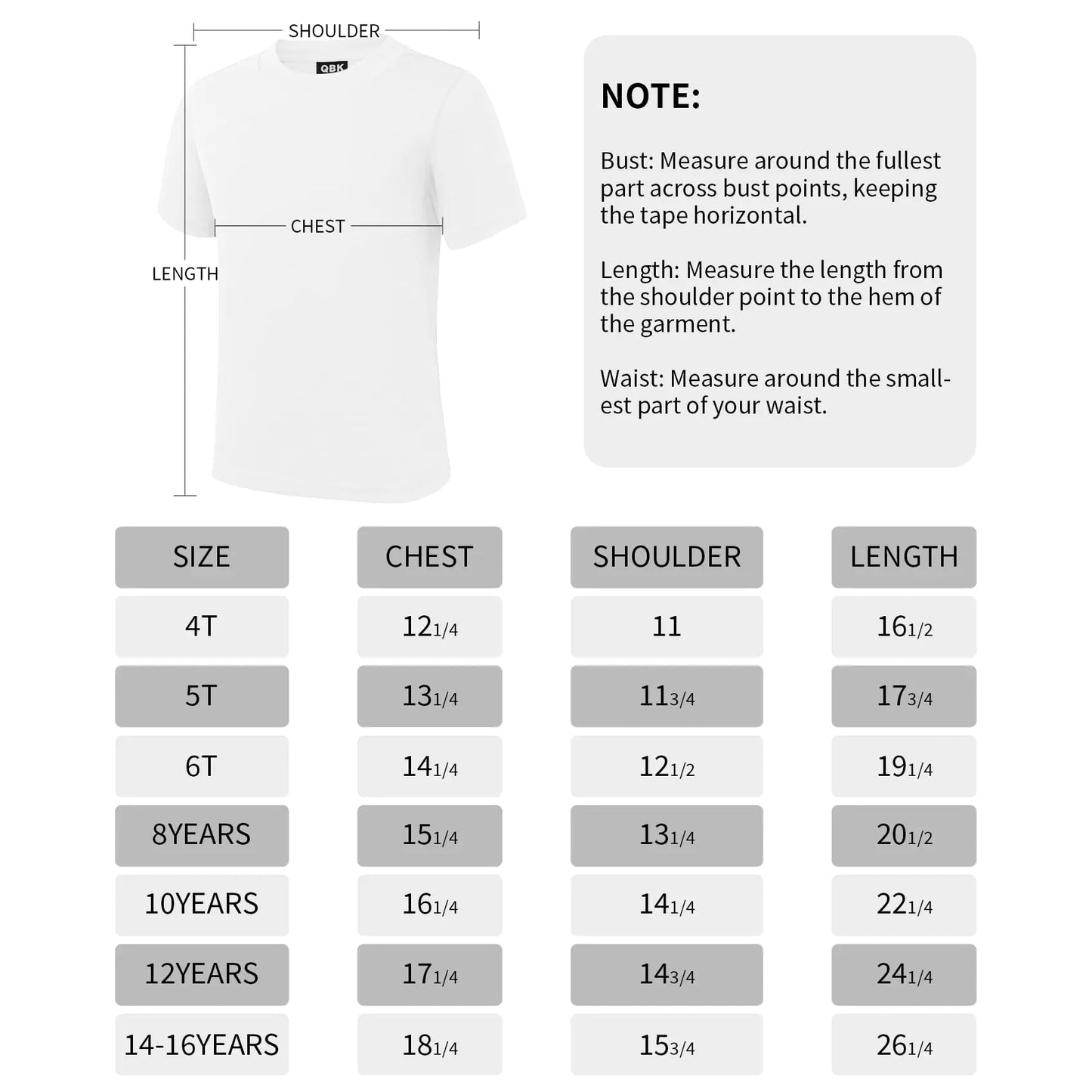QBK 4T to Youth Neon Shirt Kids UPF 50+ Dry Fit Athletic Short Sleeve T Shirts for Boys and Girls 5T White - # BOAA11110001