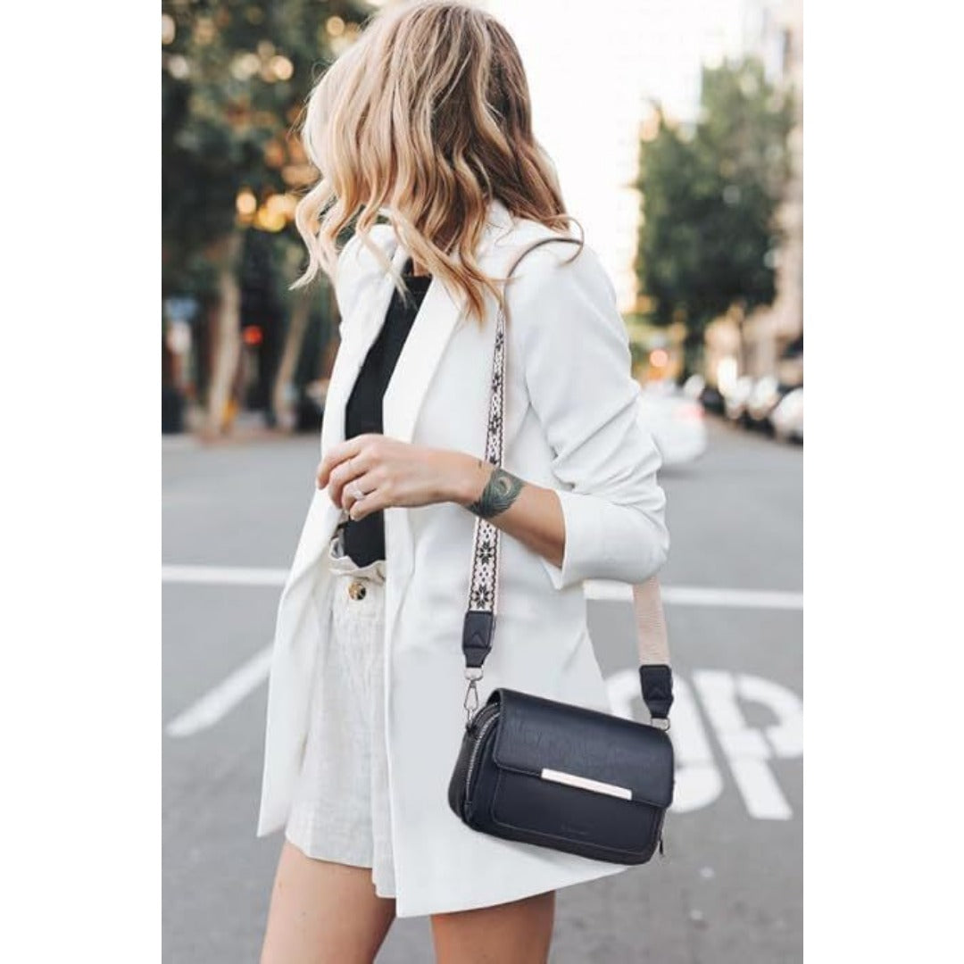 Women's small crossbody bag with flaps, multifunctional small square bag, wide shoulder strap mail carrier women's bag contrasting colors