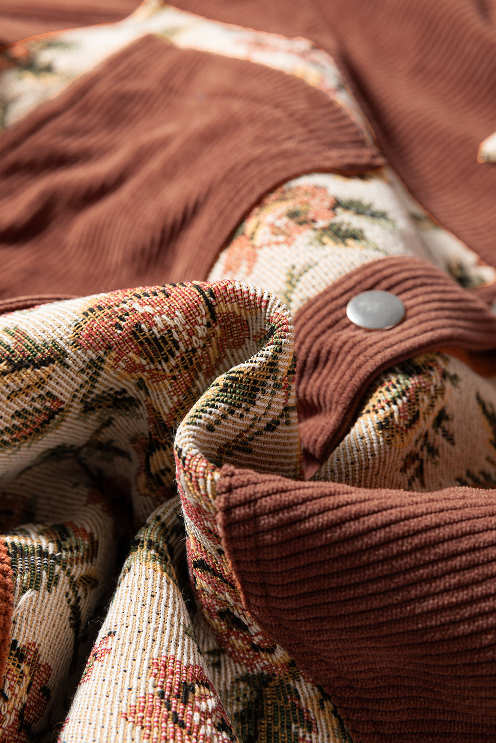 Floral Patchwork Ribbed Corduroy Shirt Jacket