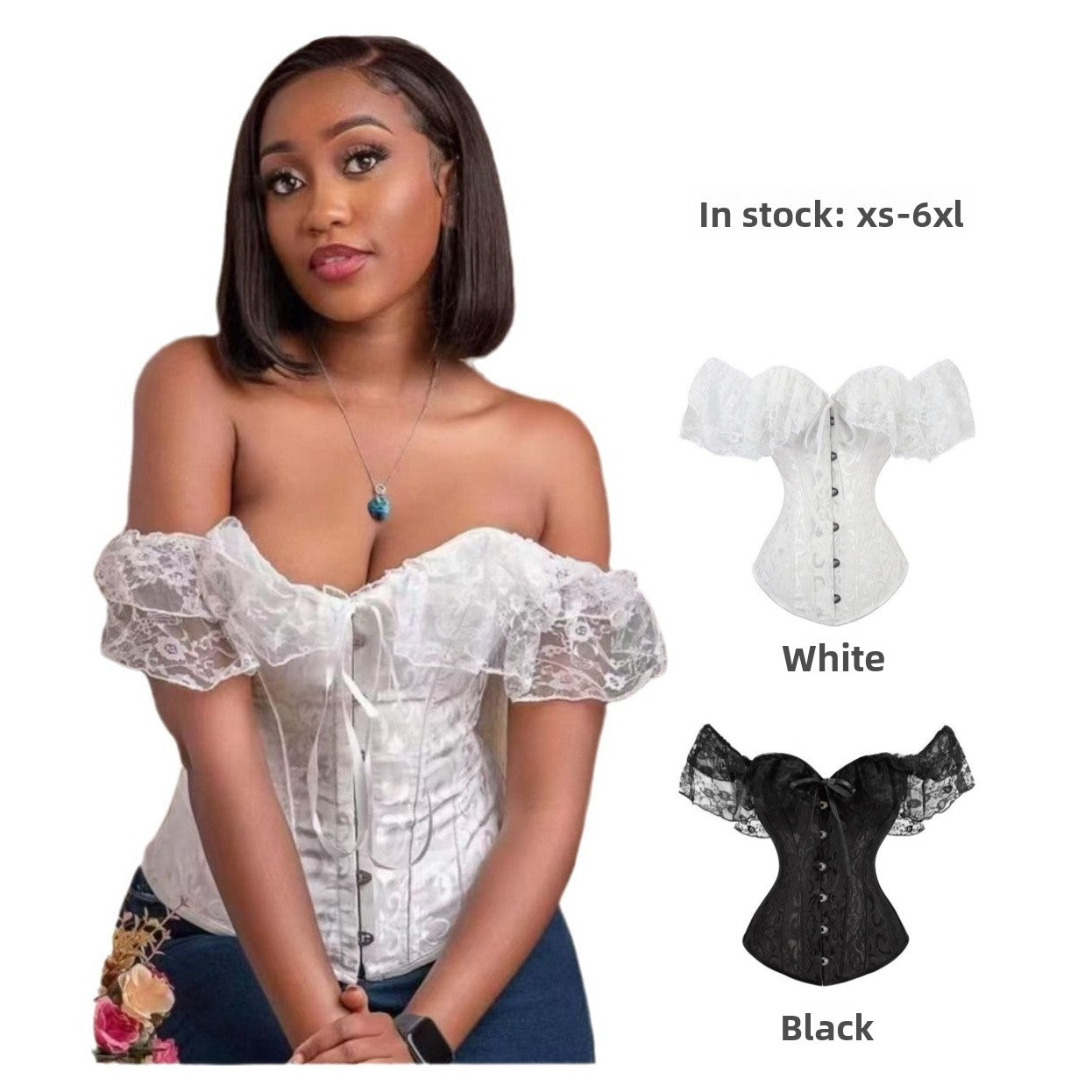 Court dress corset with lace trim