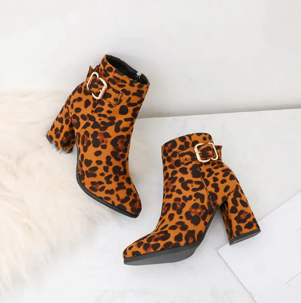 Leopard Print Chunky Heel Boots - # GIAA73410014
