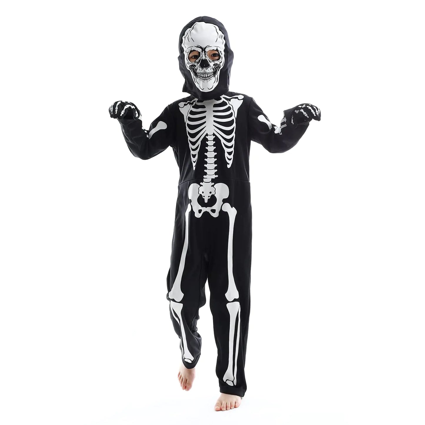 Sincere Party Kids Skeleton Costume Glow in the Dark Skeletons Halloween Skeleton Costumes for Boys and Girls 7-9years White Gid Skeleton -# BOAA111510002