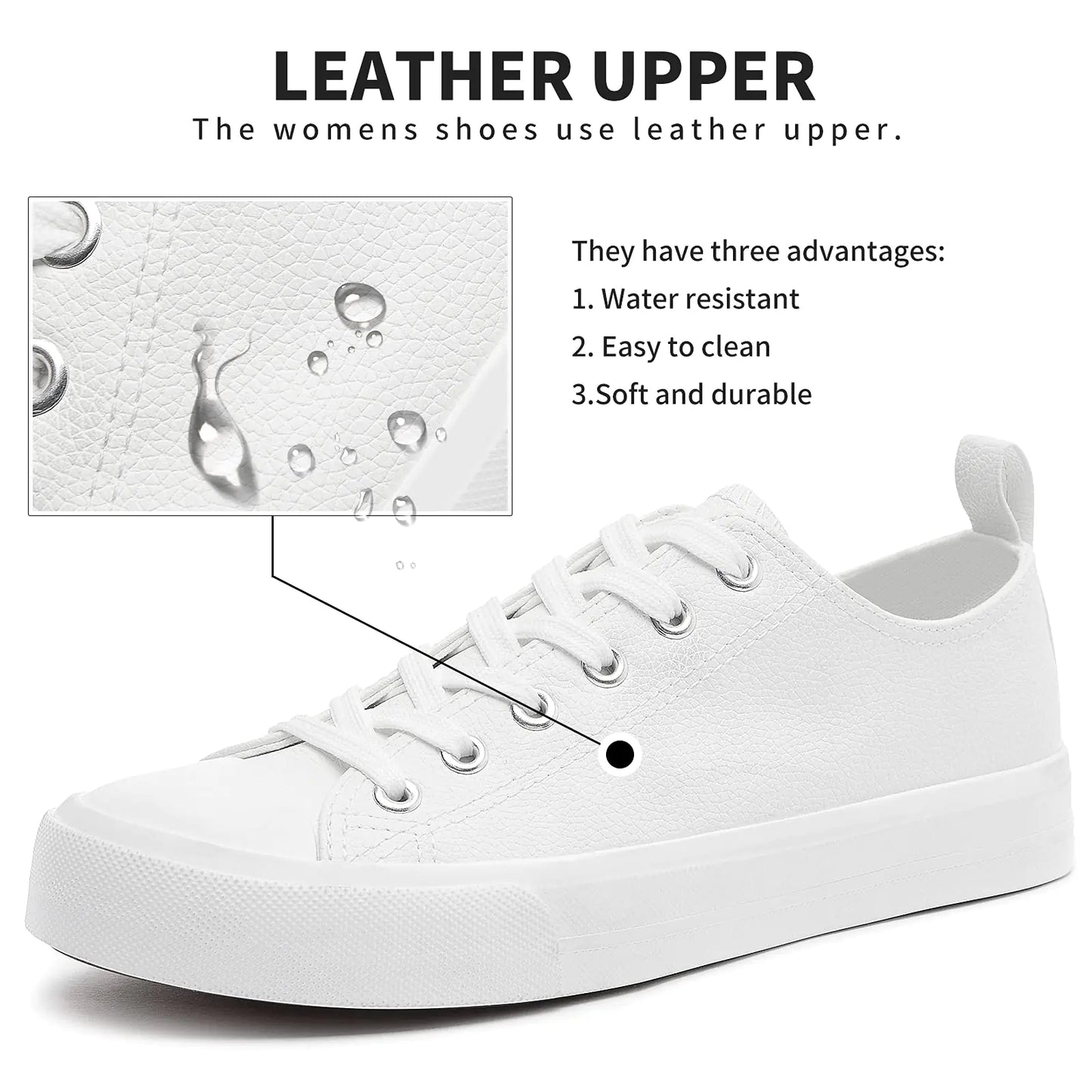 FRACORA Women's PU Leather Tennis Shoes Low Top lace up Casual Shoes Comfortable Fashion Sneaker 8 White - # GIAA73710002