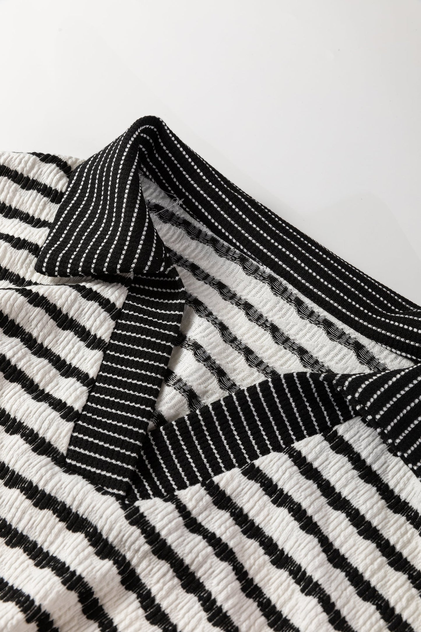 Stripe Collared Top and Drawstring Pants Set