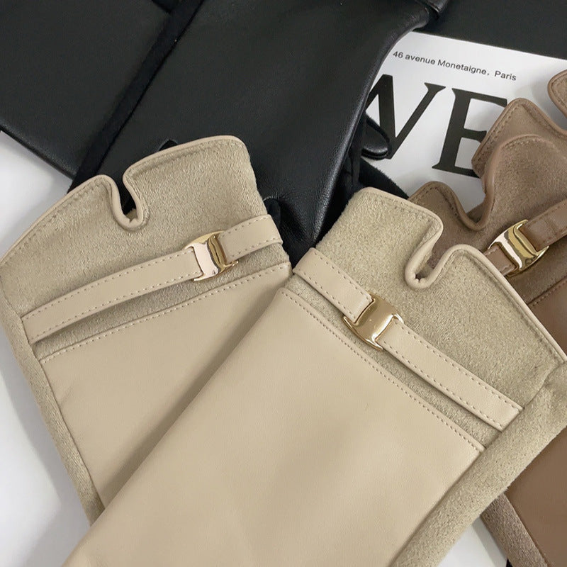 Winter Fleece-Lined PU Leather Touchscreen Gloves