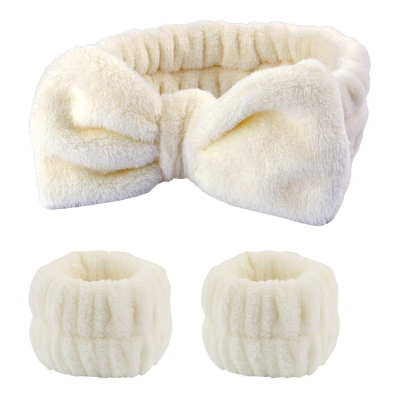 Soft Coral Fleece Wristband and Hairband Set
