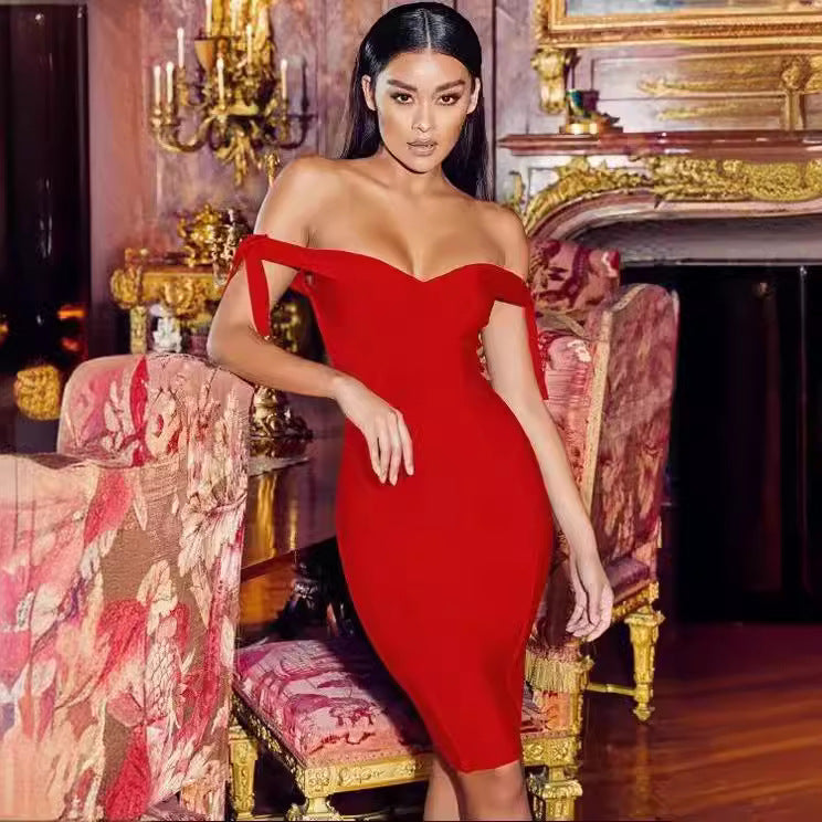 Double Shoulder Strap Bow Slim-fit Hip dress