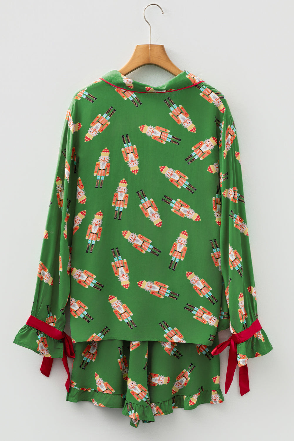 Christmas Bow Top and Ruffle Shorts Pajama Set