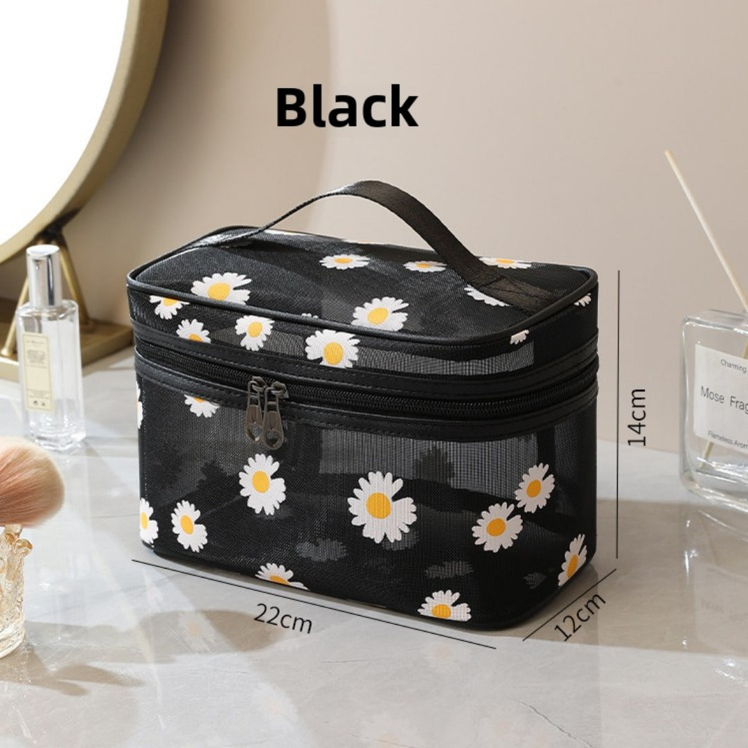 Mesh Cosmetic Bag, Small Daisy Beach Wash Bag, Travel Women's Simple Storage Bag, Go Out Portable Mesh Shower Tote Bag,