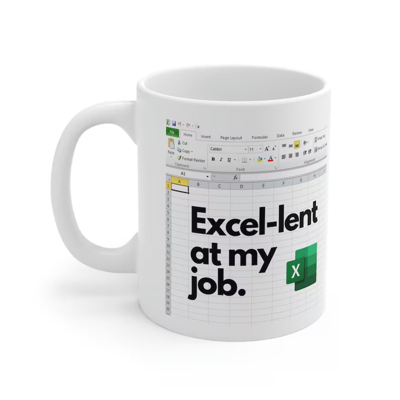 Spreadsheet-themed ceramic coffee mug
