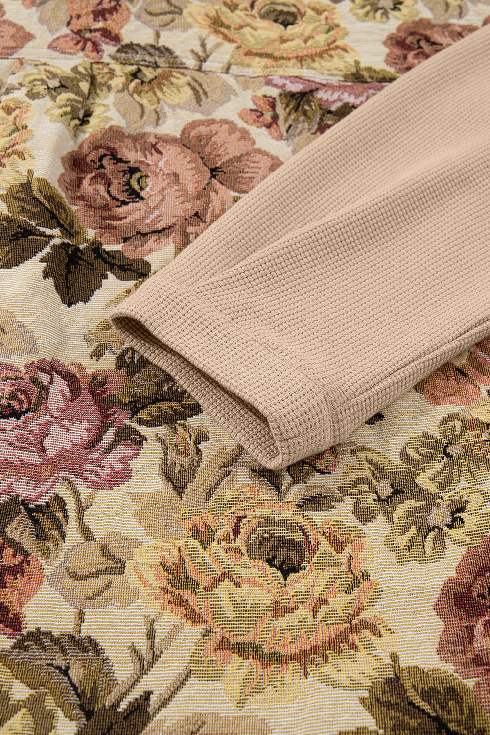 Floral Waffle Knit Patchwork Chest Pocket Buttoned Jacket