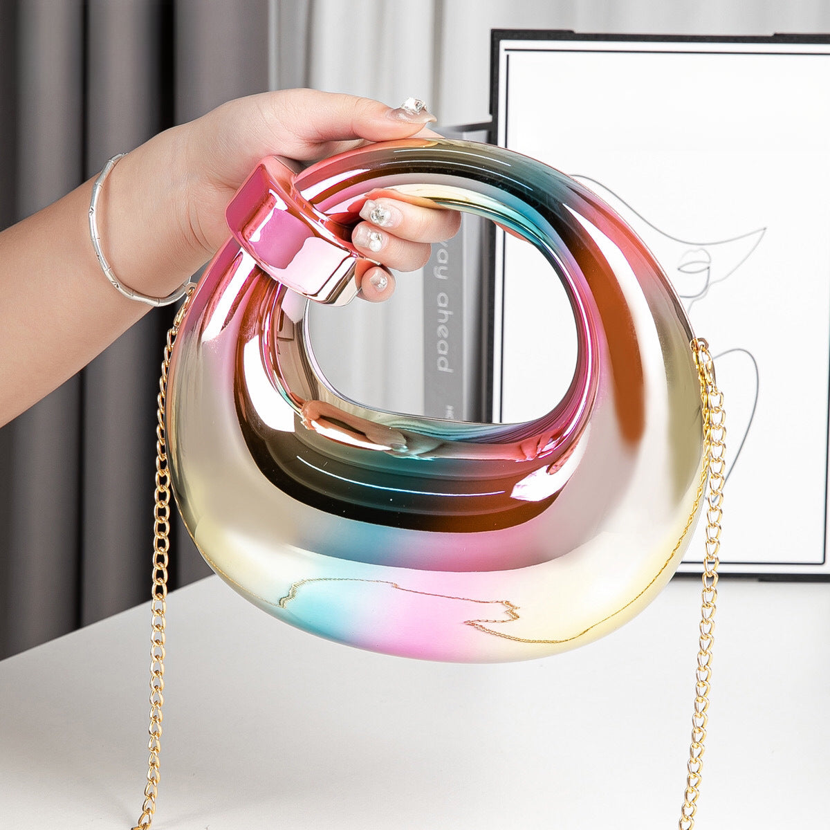 Acrylic gold box, goose egg shaped party purse, cloud shell evening clutch purse, messenger bag, clutch purse party, prom bag, party purse, prom bags clutch, Wedding purse