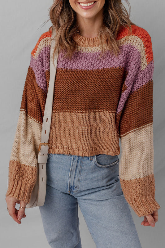 Colorblock Drop Shoulder Cropped Sweater