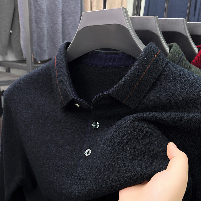 Men's 100% Wool Lapel Knit Sweater