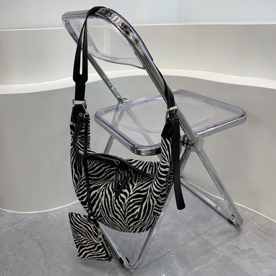 Slouch purse Crossbody, Casual bag Female, Zebra pattern fabric shoulder bag, large capacity hobo bag 2 in 1