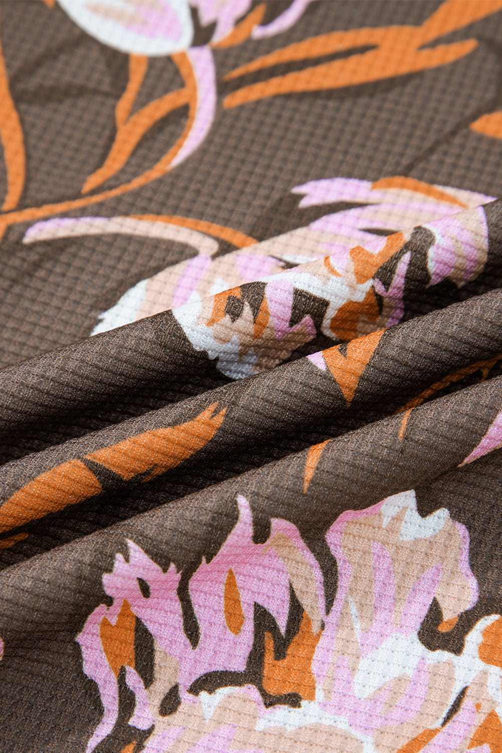 Floral Waffle Textured Long Sleeve Top