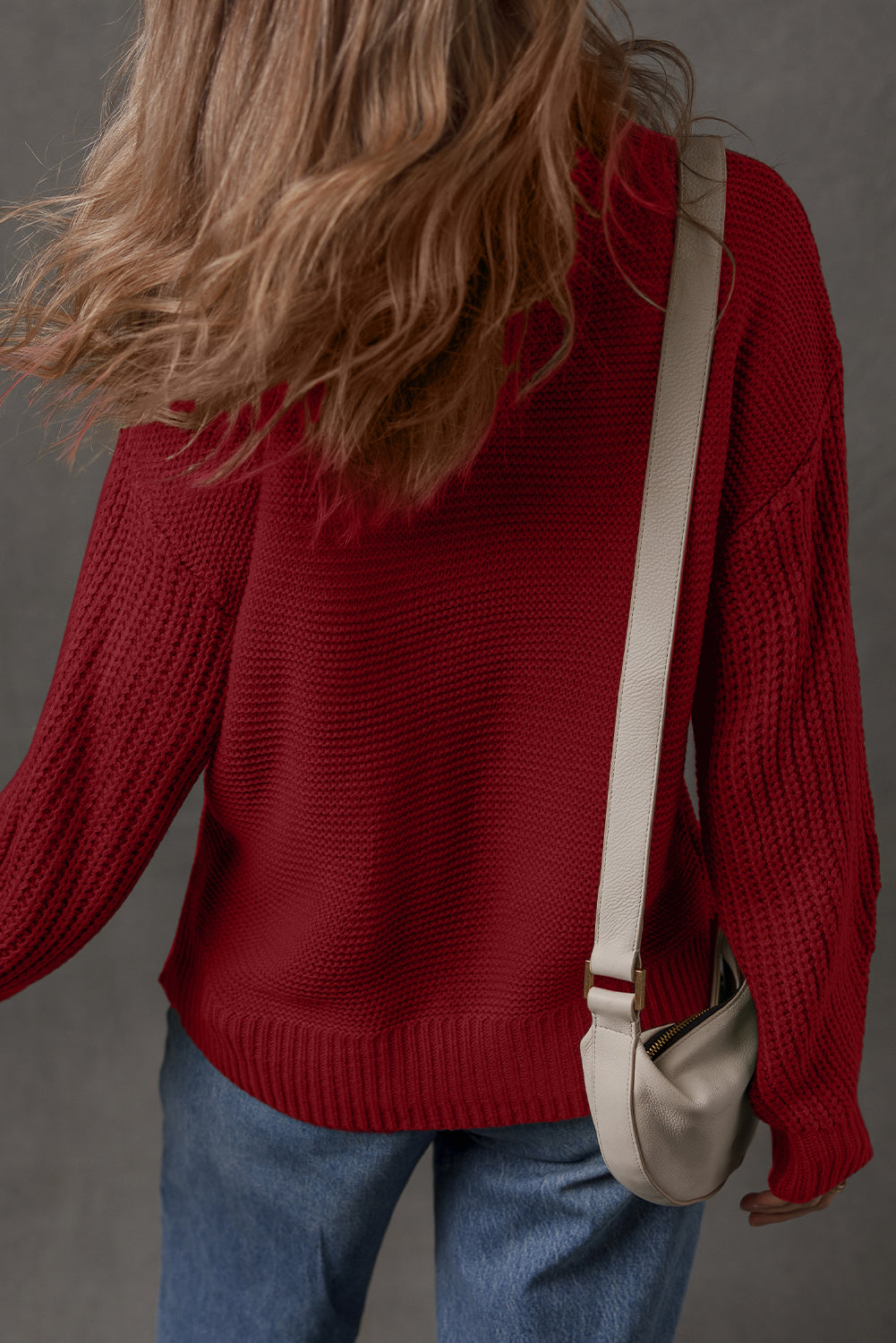 Solid Front Seam Drop Shoulder Sweater