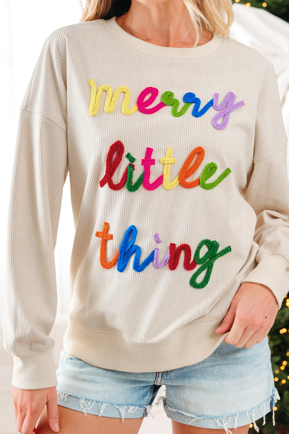 Merry Little Thing Ribbed Corduroy Long Sleeve Sweatshirt