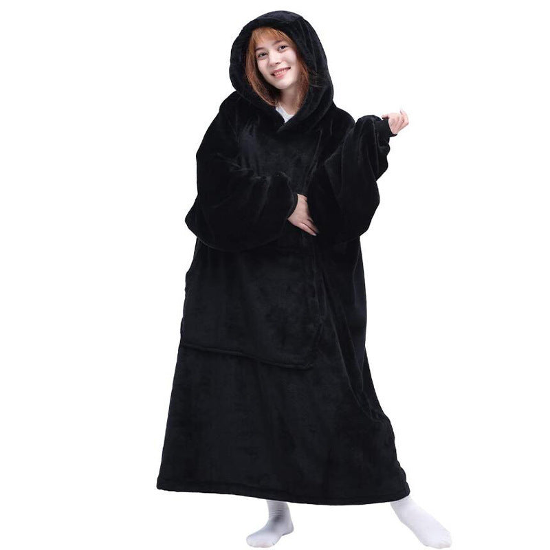 Long Sleeve Hooded Flannel Bathrobe