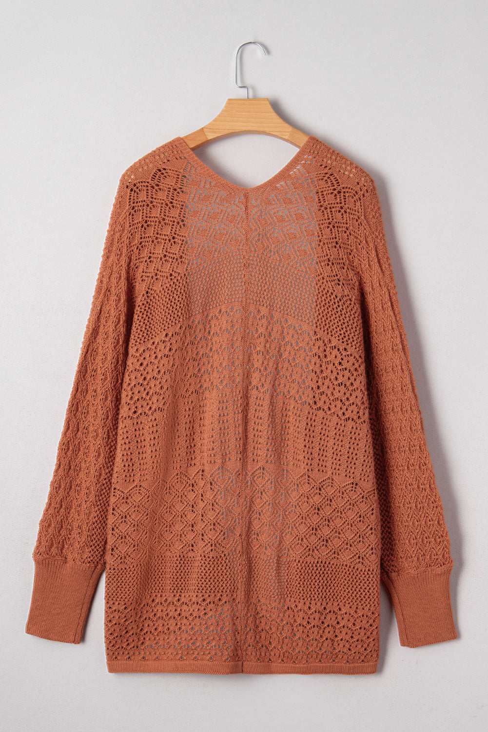 Plus Size Solid Pointelle Knit Open Front Cardigan