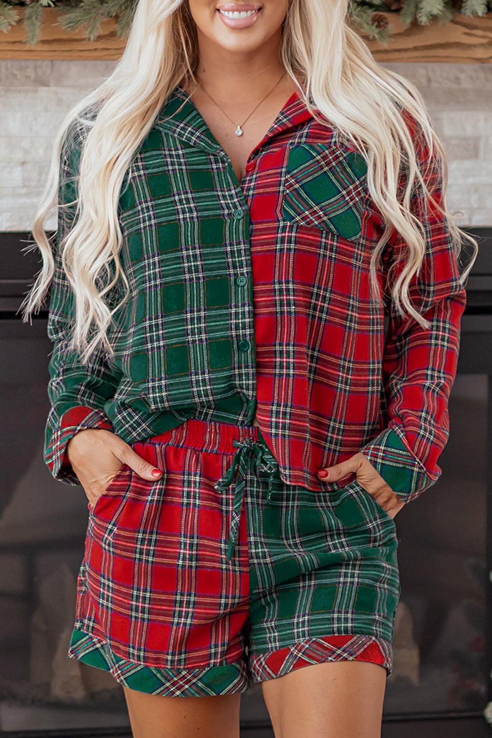 Christmas Plaid Patchwork Pajama Set
