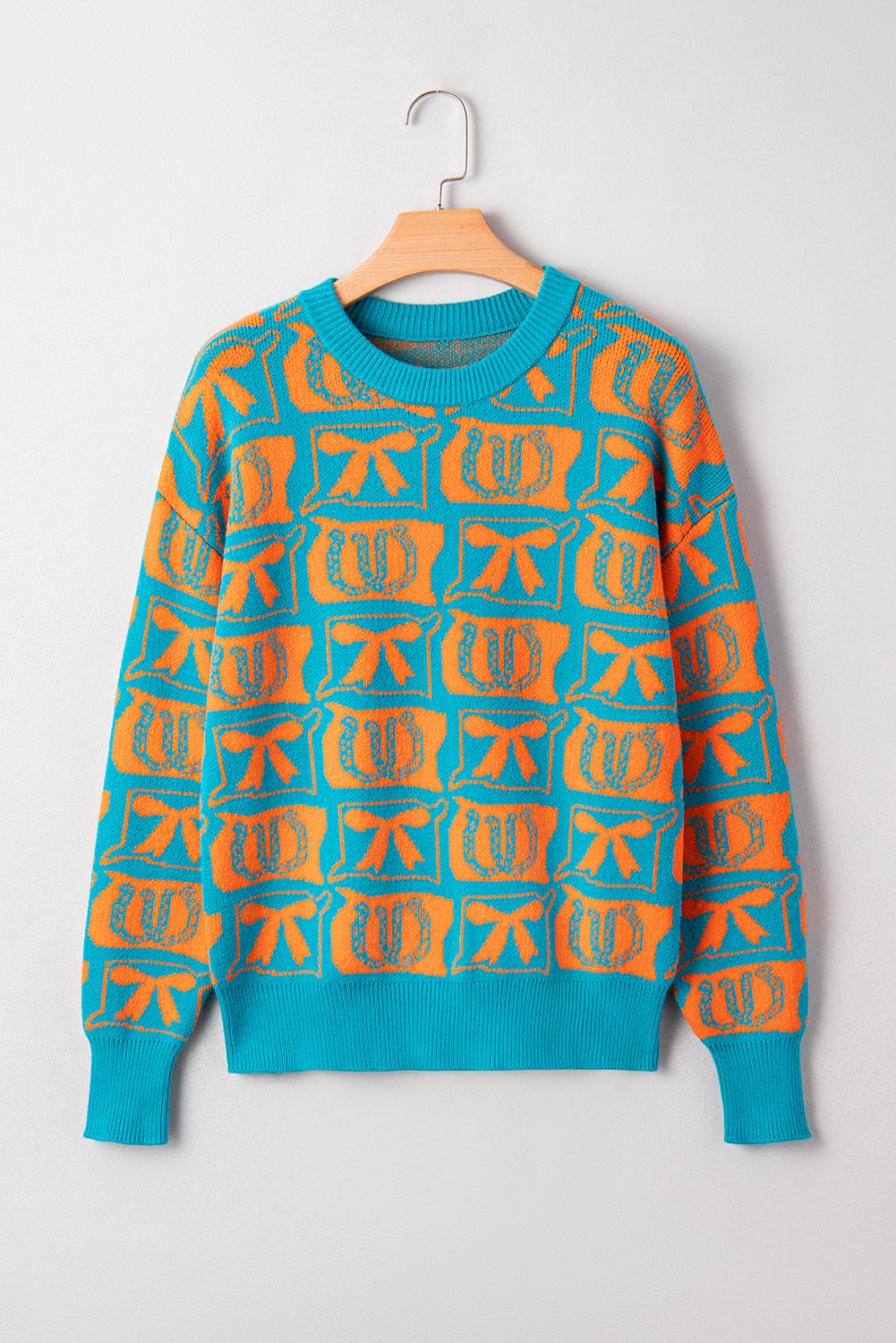 Western Bows & Horseshoes Long Sleeve Sweater