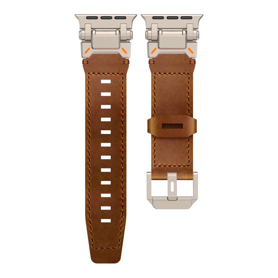 Leather Tactical Band for Apple Watch Ultra – 26mm Wide, Mecha-Style Connectors, Adventure-Ready