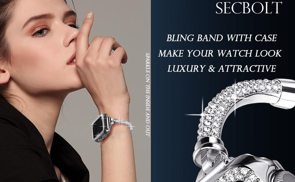 Bling Band Bracelet for Women | Compatible with Apple | Stainless Steel Dressy Metal Strap