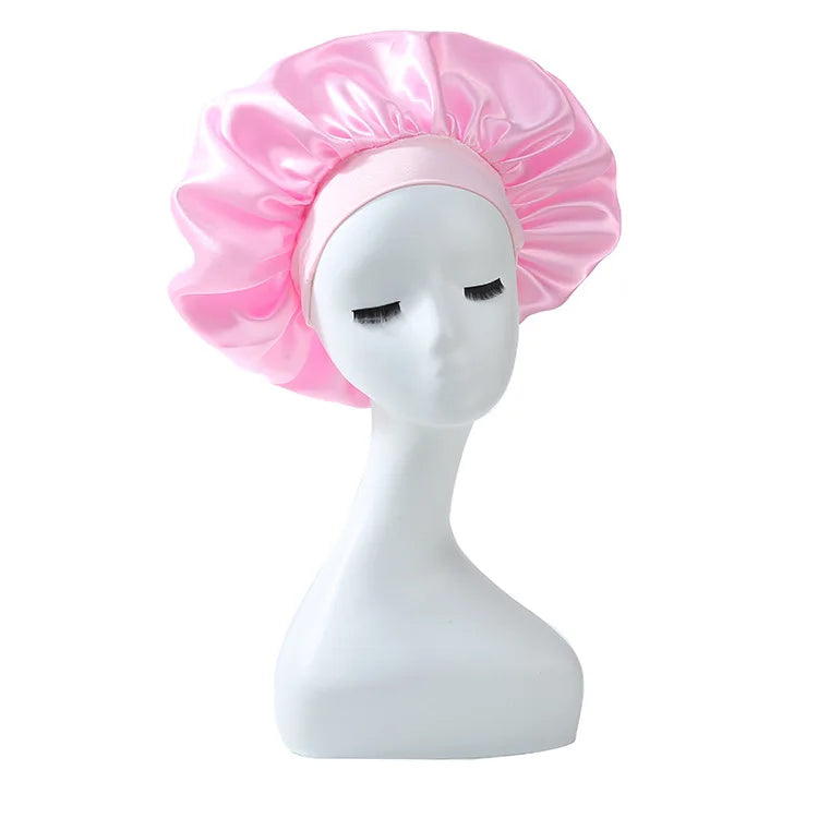 Solid Satin Bonnet Hair Wrap Elastic Band Narrow Head Tie Band Edge Bathroom Shower Cap for Sleeping Women Shower Hair Care