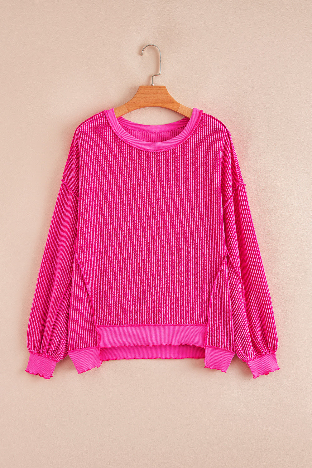 Corded Knit Drop Shoulder Long Sleeve Top