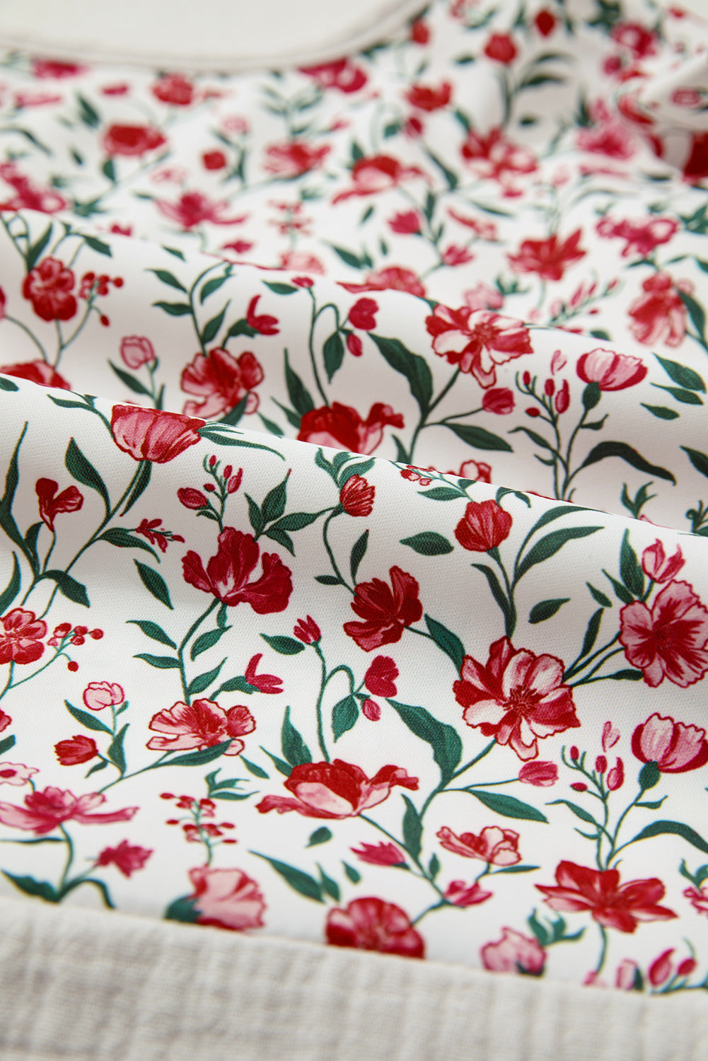 Floral Gauze Patchwork 3/4 Sleeve Blouse