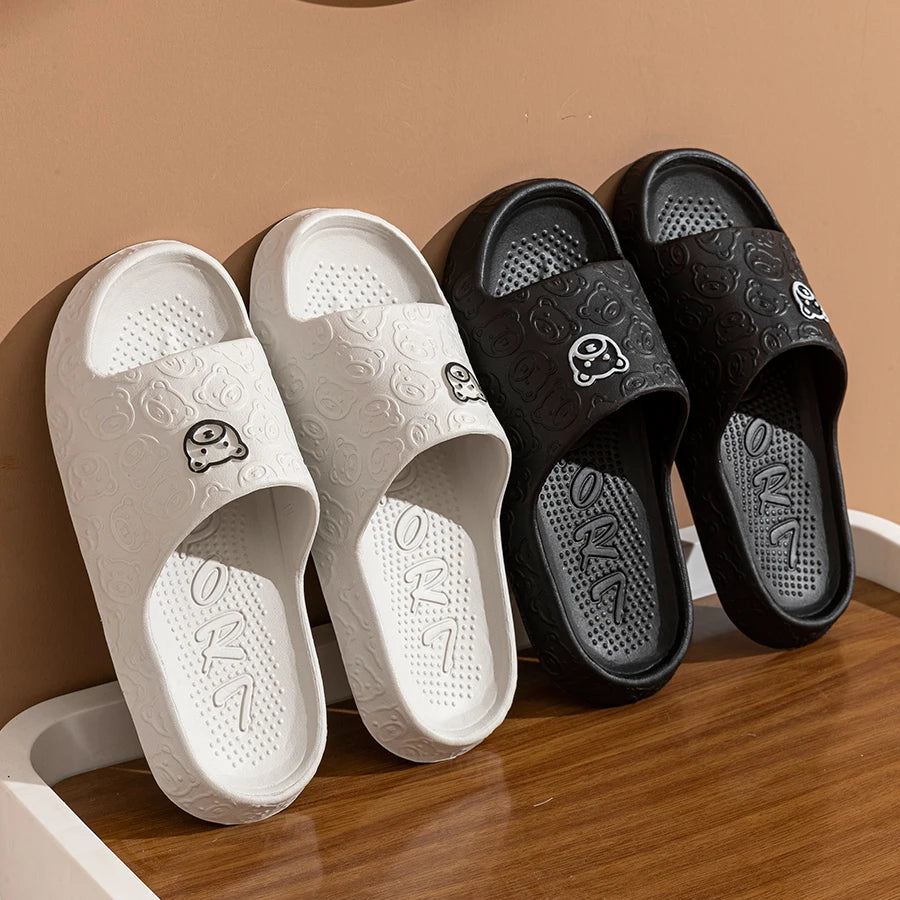 Summer Fashion Men's Slippers Printting Little Bear Sandals Indoor Bathroom Non-slip Soft Women Dormitory Casual Shoes Couple