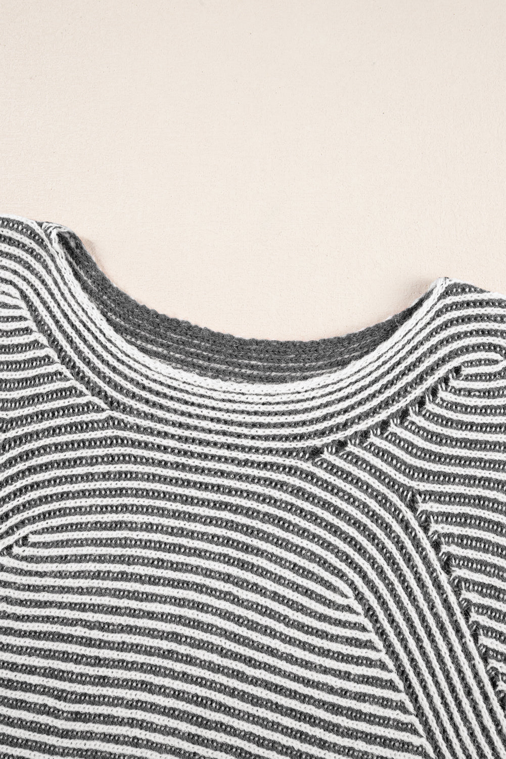 Stripe Ribbed Knit Boat Neck Sweater