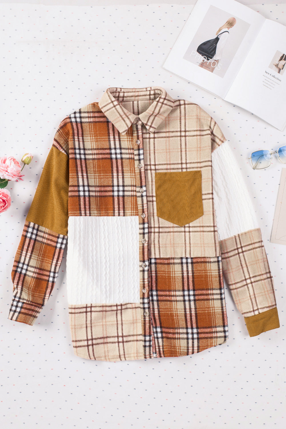 Plaid Colorblock Patchwork Chest Pocket Shirt Jacket