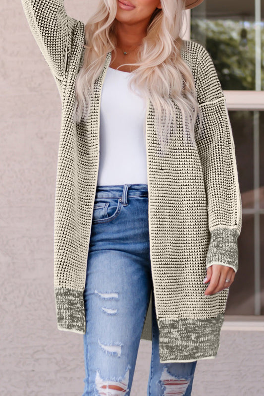 Plaid Textured Knitted Open Front Cardigan