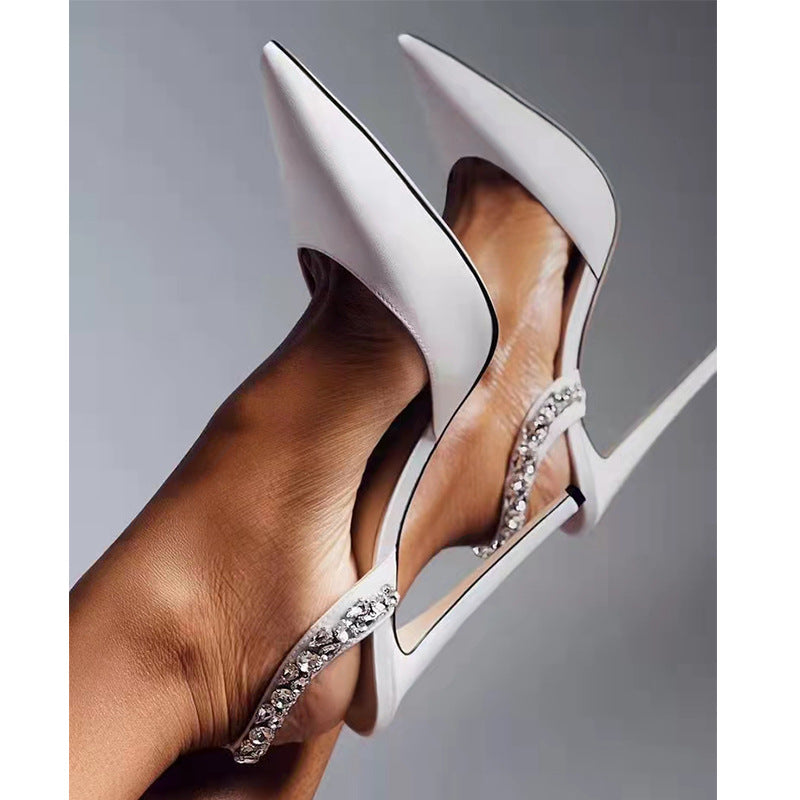 Spiked sideless pointed-toe high-heeled shoes