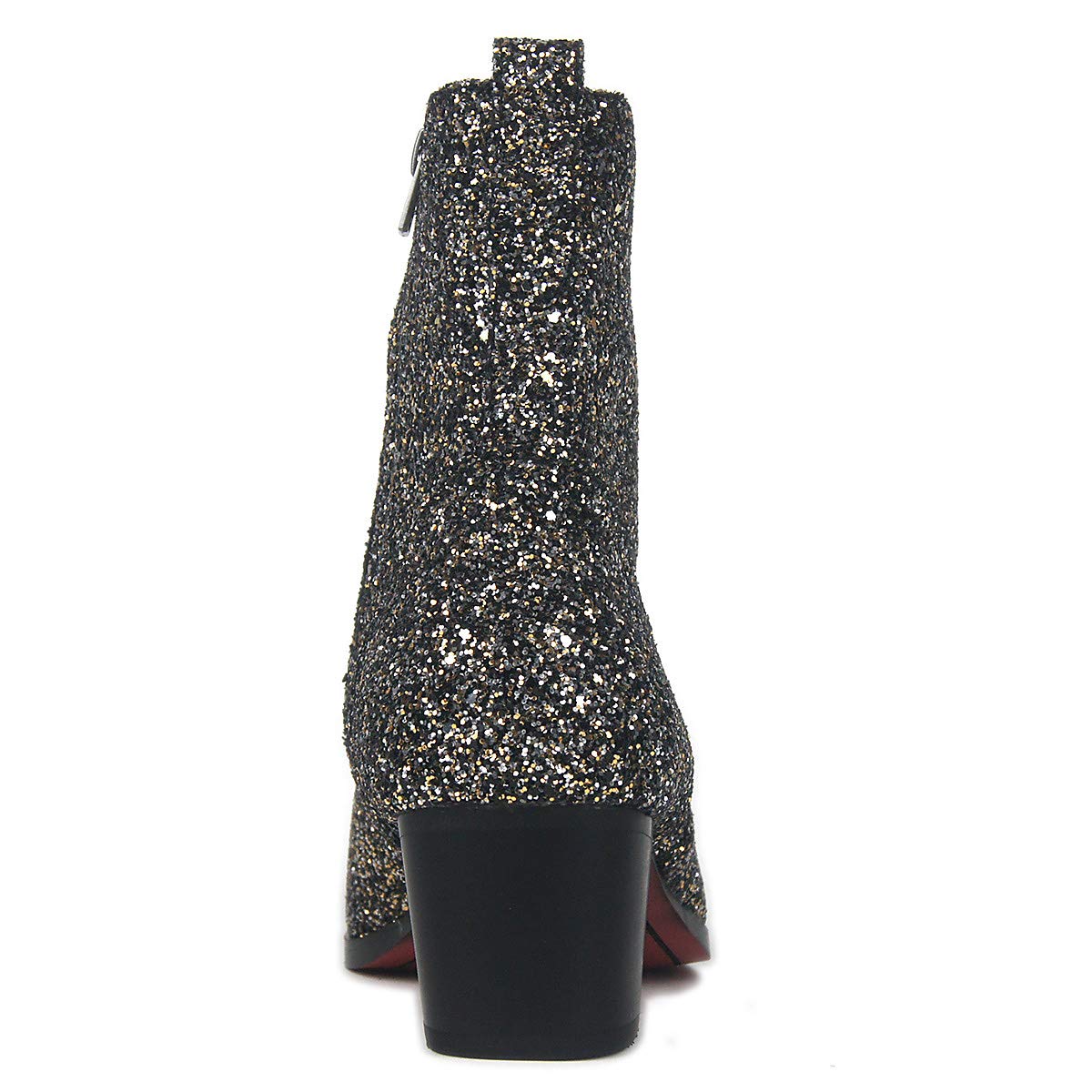 OSSTONE Dress Boot for Men Leather Glitter Chukka Designer Boots Casual Heel Shoes Zipper-up