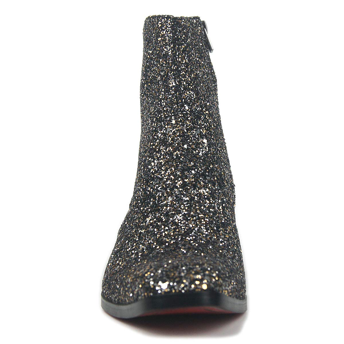 OSSTONE Dress Boot for Men Leather Glitter Chukka Designer Boots Casual Heel Shoes Zipper-up