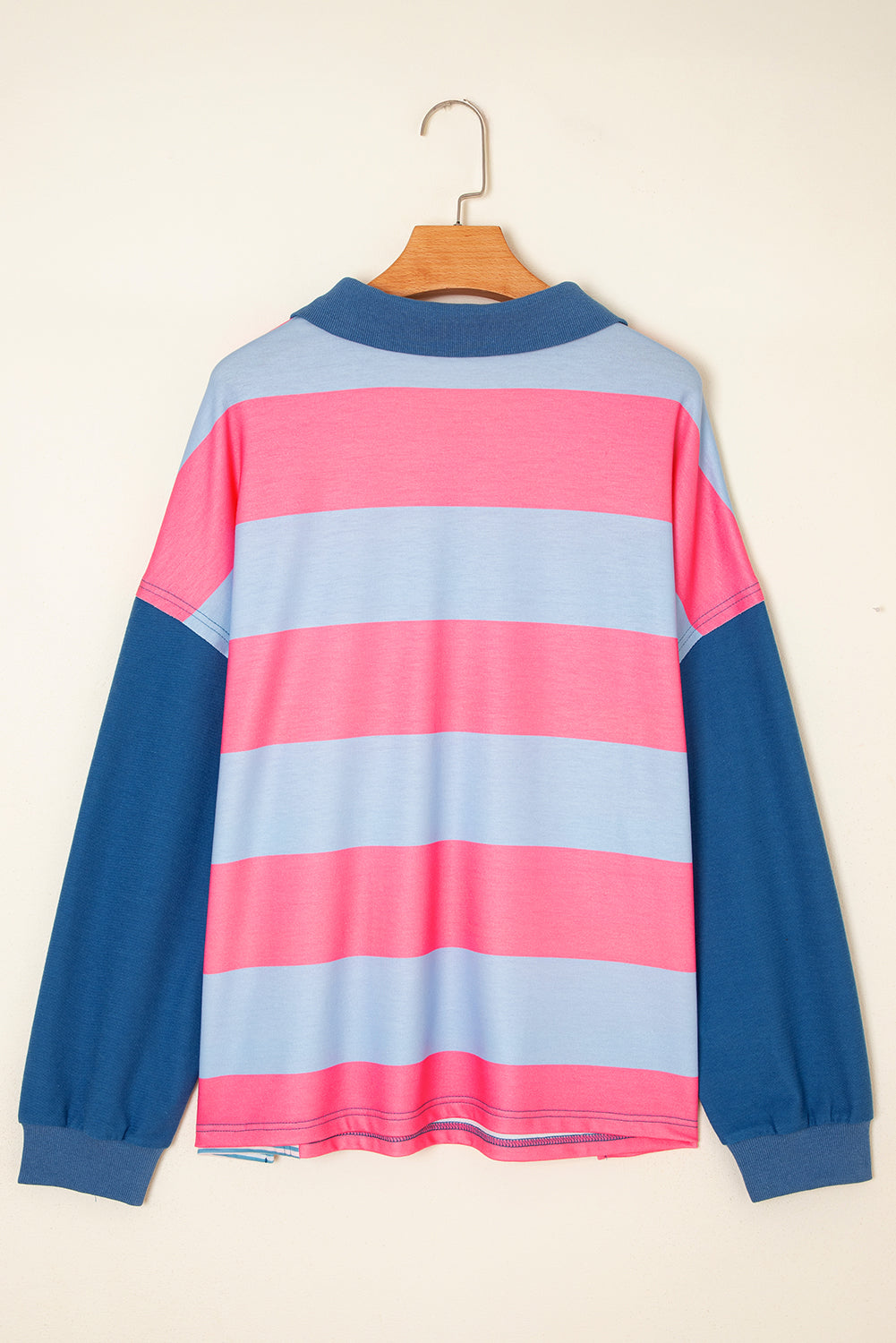 Plus Size Stripe Colorblock Patchwork Half-Zip Top