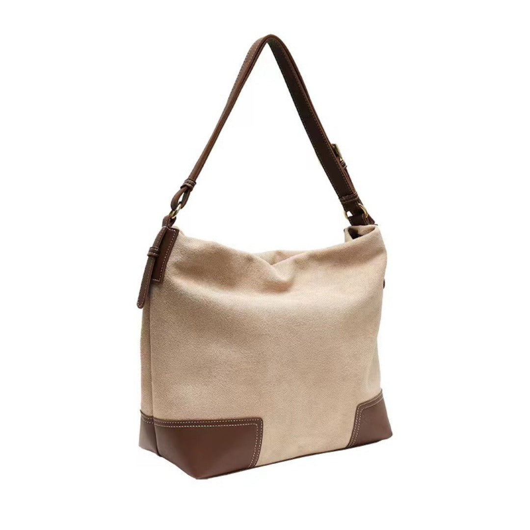 Large capacity suede hobo bag, female contrasting shoulder bag, underarm bag, slouchy bag