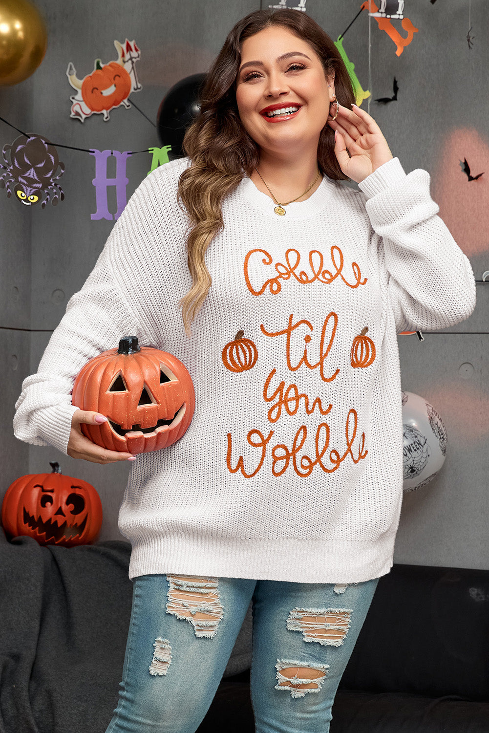 Plus Size Gobble Til You Wobble Crochet Sweater