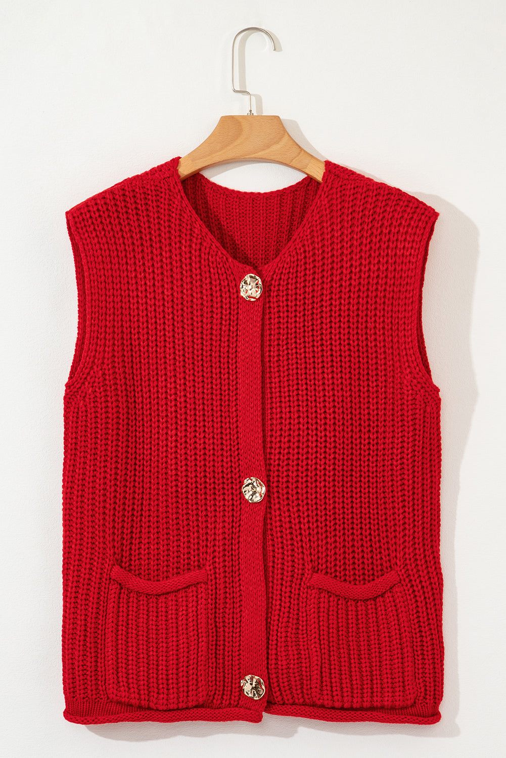Solid Textured Buttoned Oversized Sweater Vest