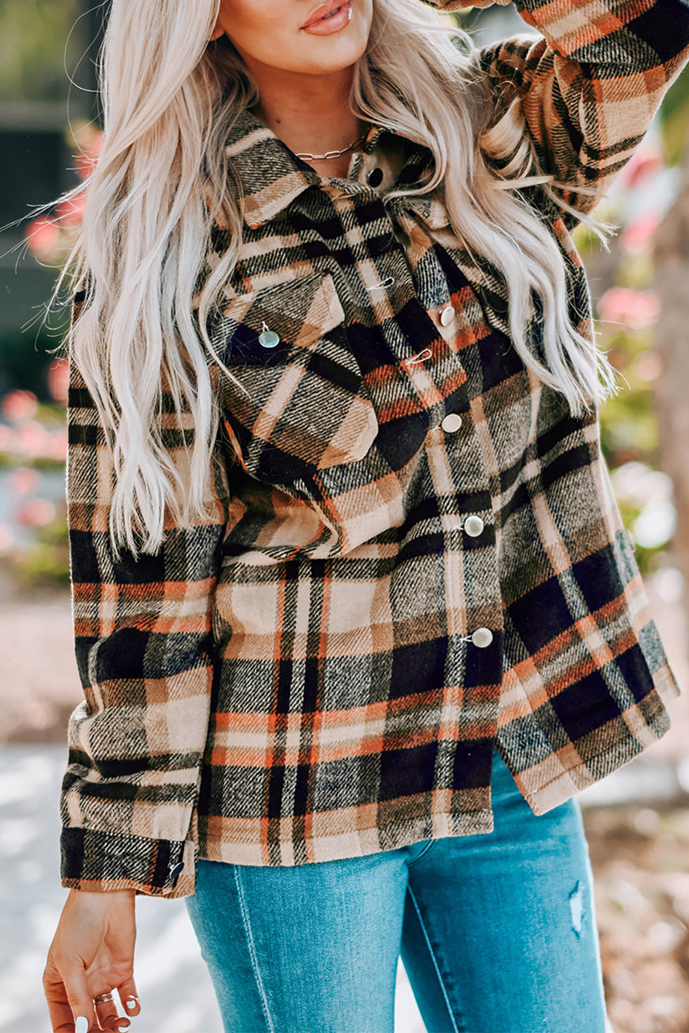 Plaid Pocketed Button Front Shacket