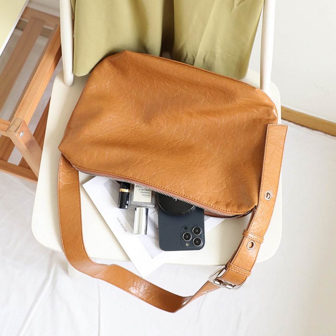 Casual Retro Small Square Bag for Women – Soft Texture PU Wide Shoulder Strap Crossbody Hobo Bag