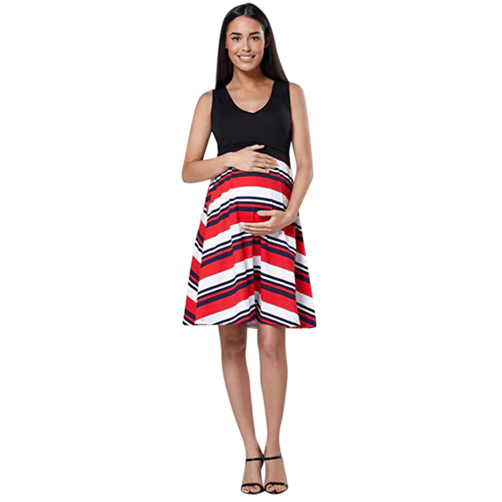 Popular Print Sleeveless Maternity Dress for Summer - BAGE211510109-PRG