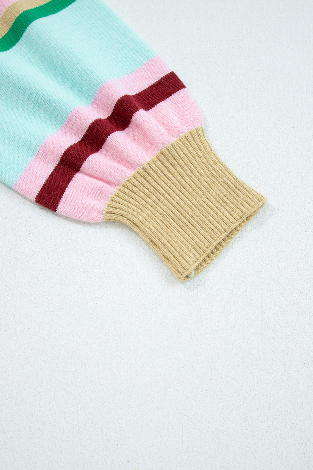 Stripe Ribbed Trim Crewneck Cropped Sweater