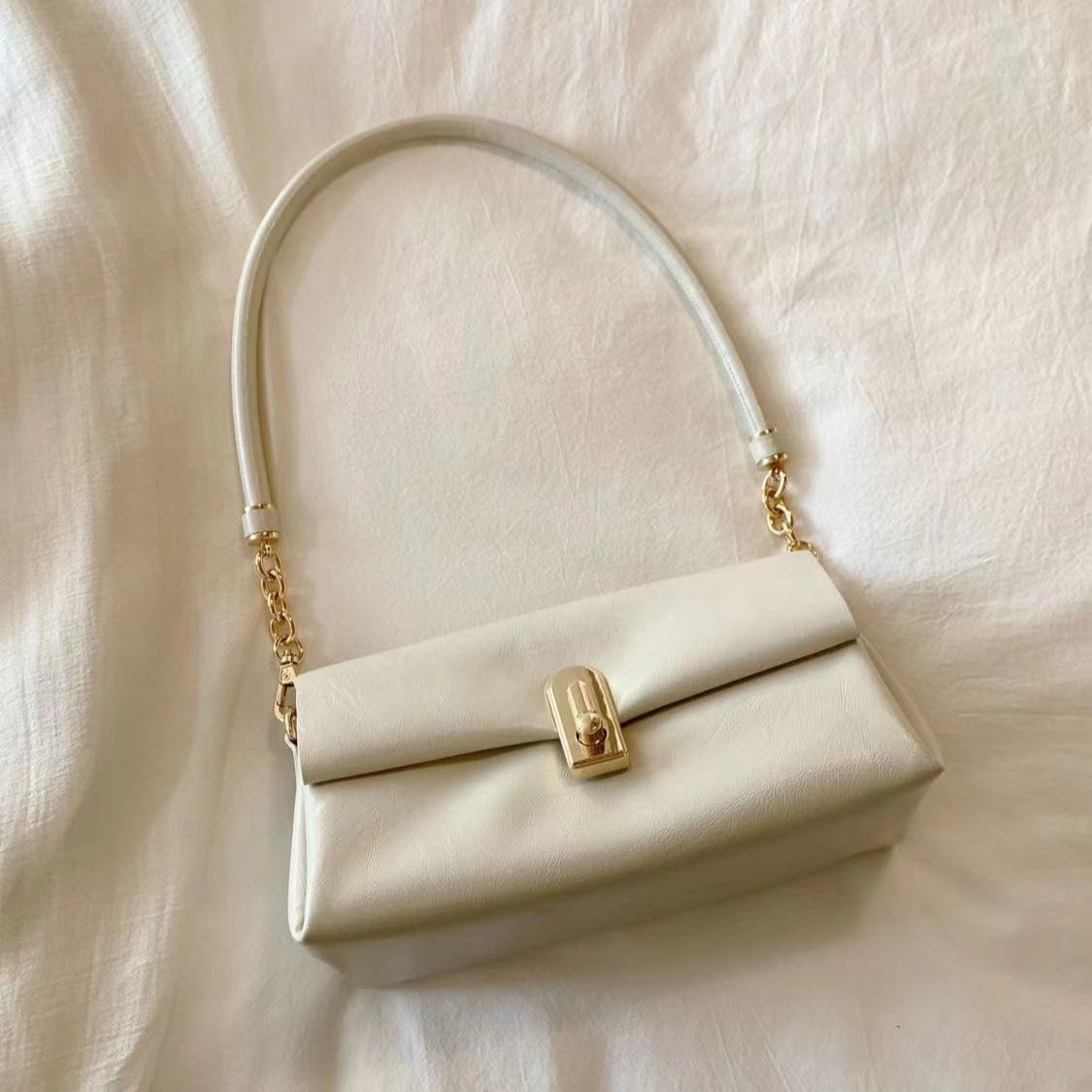 Small beige shoulder bag, bag women glacier white armpit bag, commuter top handle bag, versatile hobo bag for women