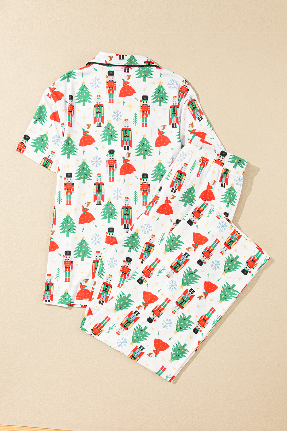 Christmas Trees & Nutcracker Buttoned Pajama Set